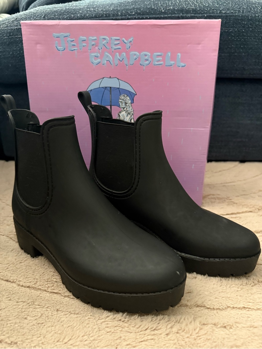 Jeffrey Campbell Black Matte Rain Booties